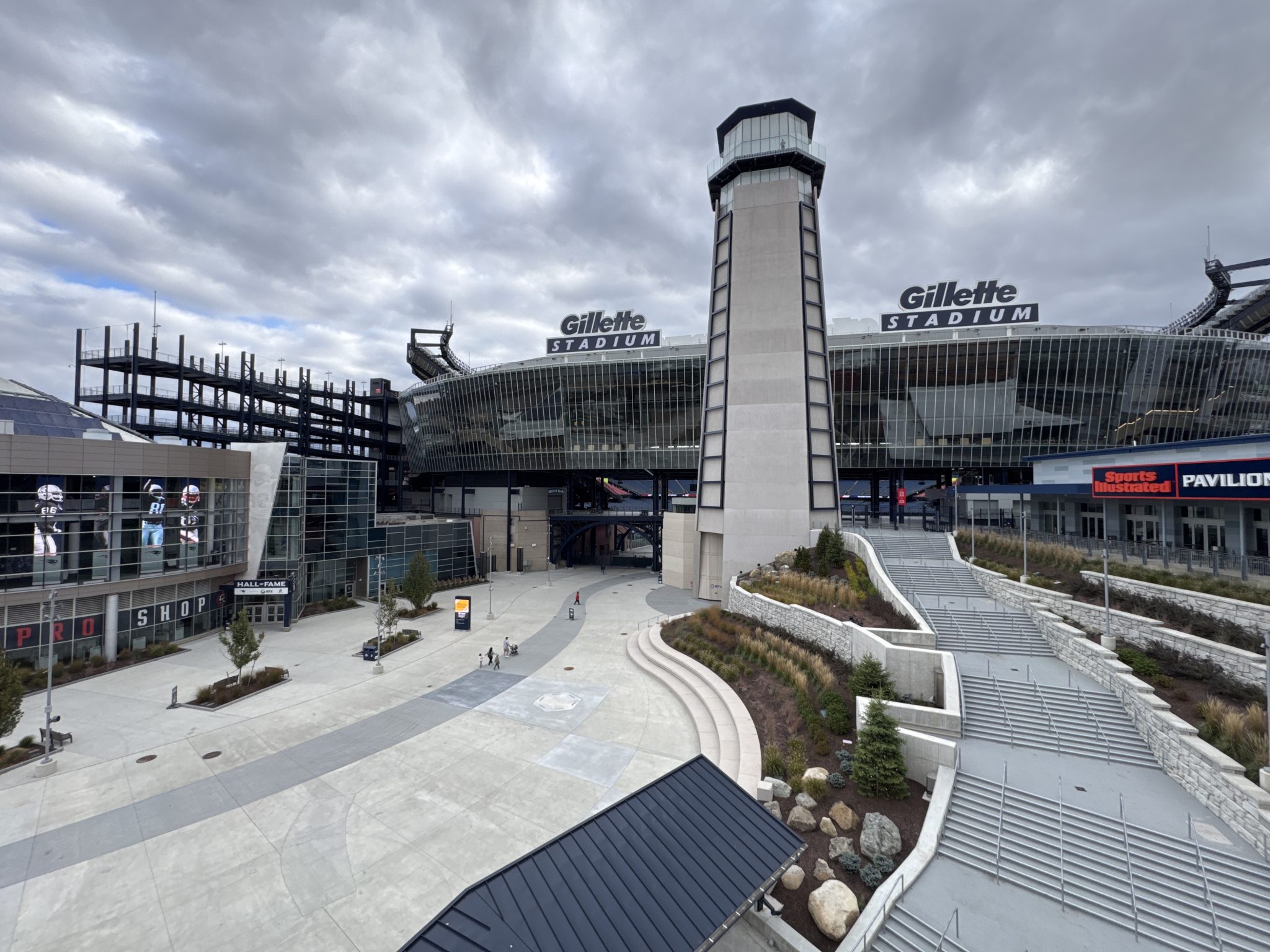 The pavilion outside of the north side of Gillette Stadium in Foxborough, Massachusetts.