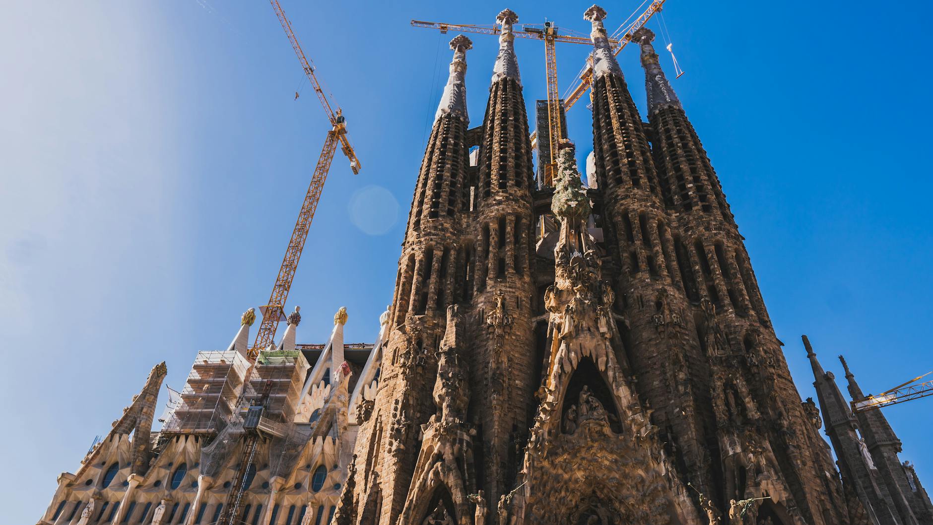 low angle shot of the construction of the sagrada familia